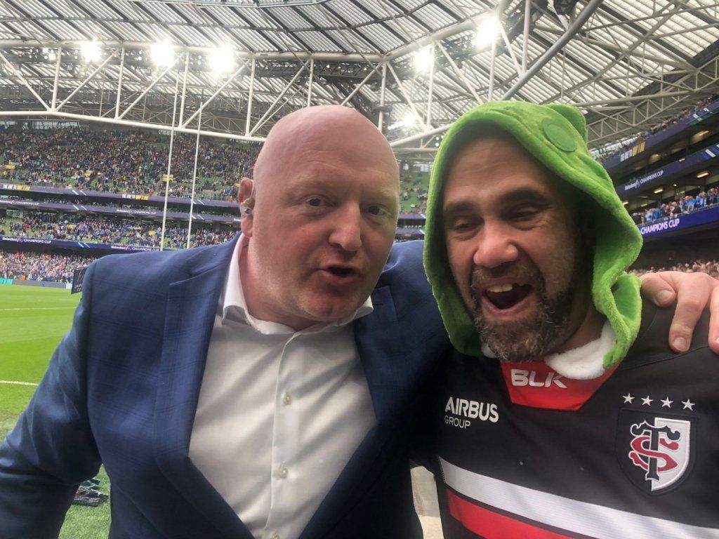 Demi Finale Leinster-Toulouse 29 Avril 2023.
Avec Bernard Jackman ancien entraineur du FC Grenoble et commentateur pour la TV irlandaise